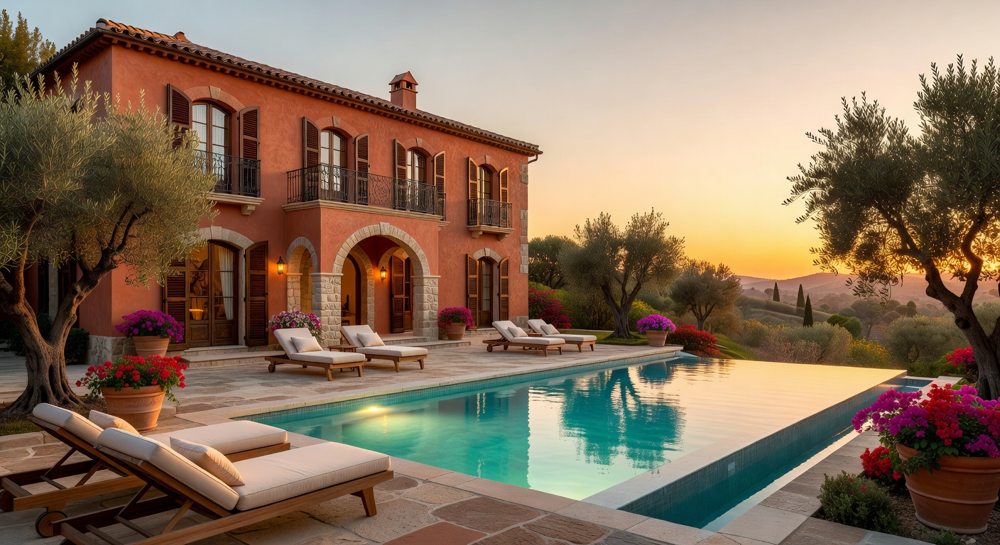 Villa con Piscina y Terraza al Atardecer